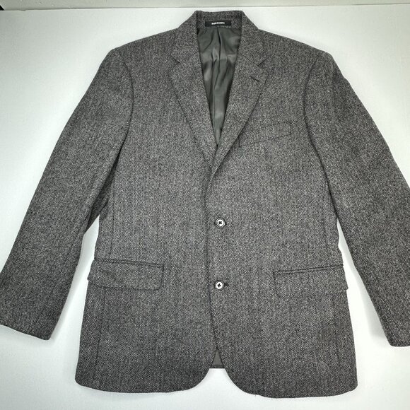 Lauren Ralph Lauren Men’s Gray Herringbone Wool Black Label Vintage Coat 40S - Picture 1 of 16